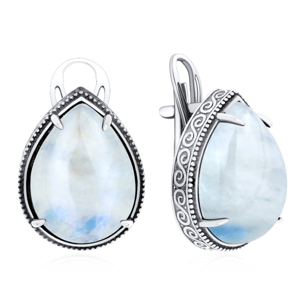 Серьги из серебра с лунным камнем