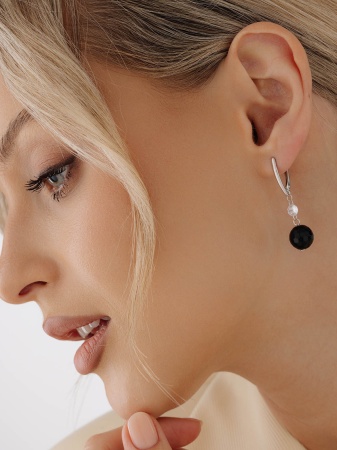 Серьги из серебра с агатами и фианитами 2340430625 от KRASNOE, металл Серебро, вставка Оникс