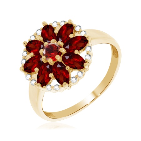 Купить кольцо из серебра с гранатами и фианитами в интернет-магазине KRASNOE