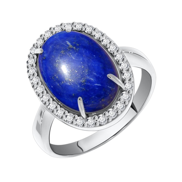 Кольцо из серебра с лазуритом и фианитами со скидкой