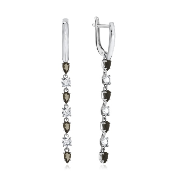 Серьги из серебра с топазами и фианитами 2340102513 от KRASNOE, металл Серебро, вставка Раухтопаз