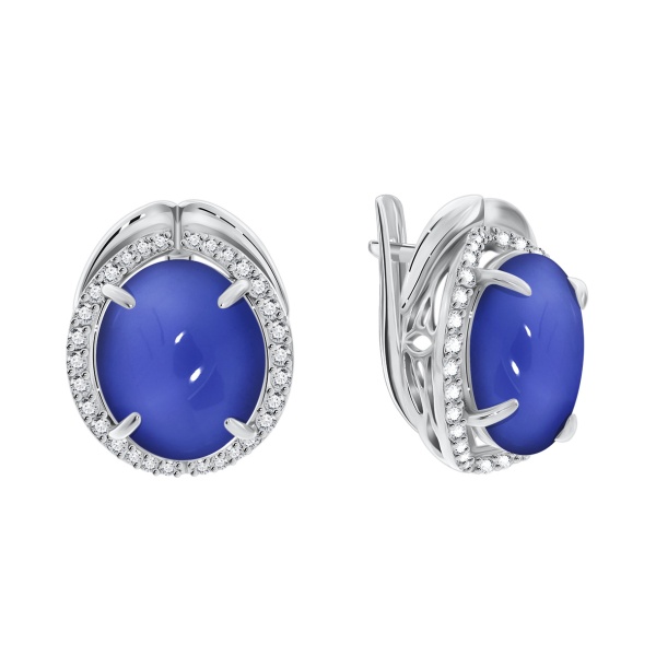 Серьги из серебра с халцедонами и фианитами со скидкой