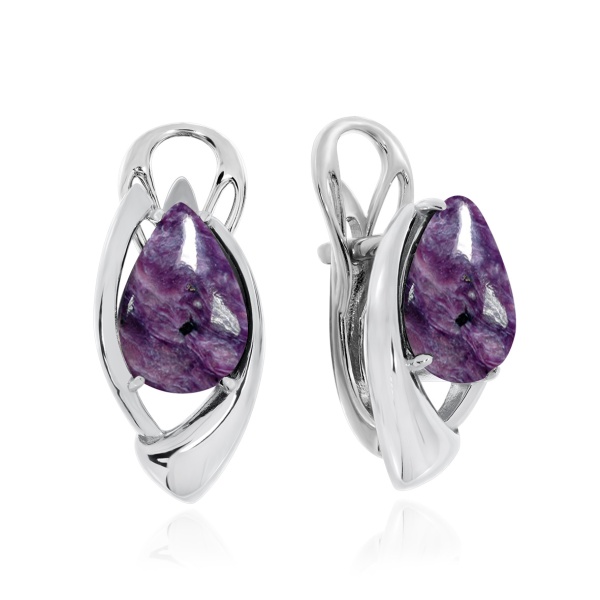 Серьги из серебра с чароитом