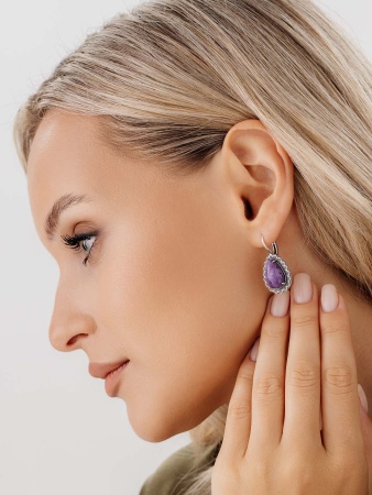 Серьги из серебра с чароитами 2310465062 от KRASNOE, металл Серебро, вставка Чароит