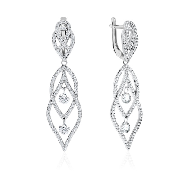 Серьги из серебра с фианитами 2340200782л от KRASNOE, металл Серебро, вставка Фианит