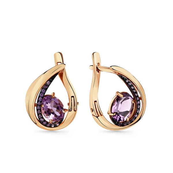 Серьги из золота 02-3-519-0202-012 от KRASNOE, металл Золото, вставка Аметист