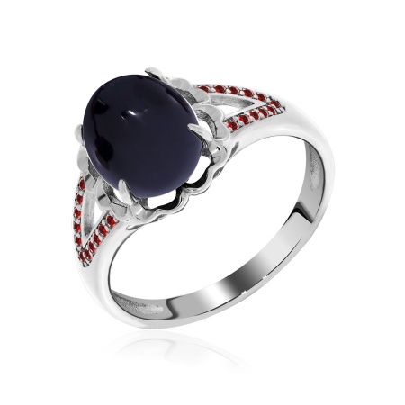 Кольцо из серебра с агатом и ситаллами со скидкой