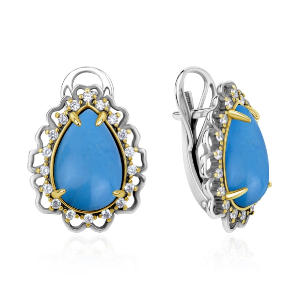 Серьги из серебра с бирюзой  2317Б25325л от KRASNOE, металл Серебро, вставка Бирюза Серьги из серебра с бирюзой  2317Б25325л от KRASNOE, металл Серебро, вставка Бирюза