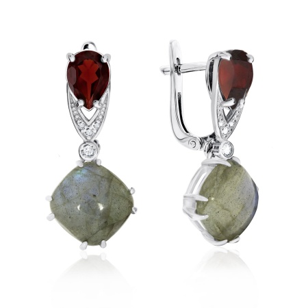 Серьги из серебра с гранатами, лабрадоритами и фианитами 2340Л02149л-31 от KRASNOE, металл Серебро, вставка Лабрадорит
