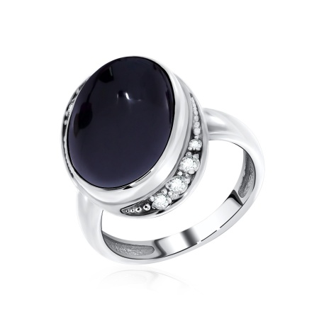 Кольцо из серебра с агатом и фианитами со скидкой