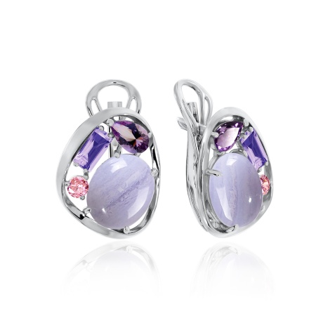 Серьги из серебра с агатами и фианитами