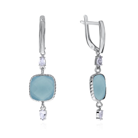 Серьги из серебра с халцедонами и фианитами