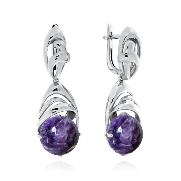 Серьги из серебра с чароитами