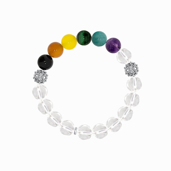 Купить браслет из серебра с аметистом, малахитами, амазонитами, агатами и хрусталём