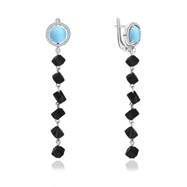 Серьги из серебра с кошачий глазами, агатами и фианитами 2340870677-17 от KRASNOE, металл Серебро, вставка Агат