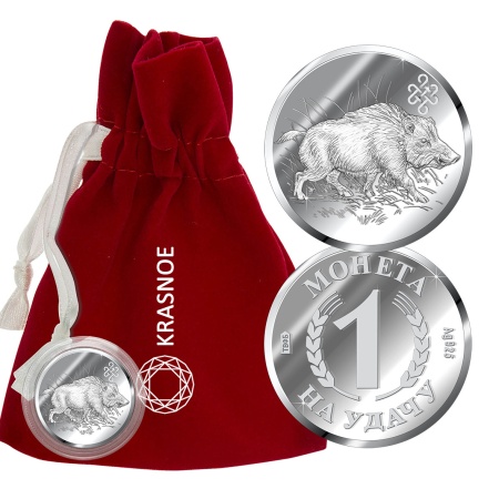 Серебряная монета с изображением Кабана. Символ года