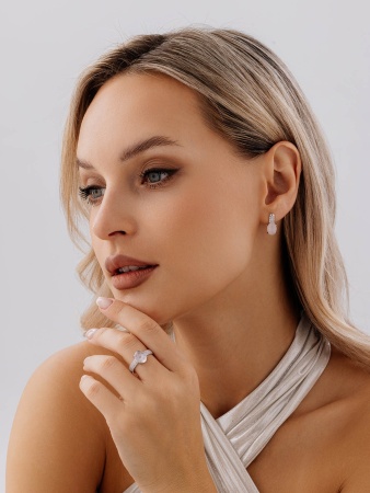 Серьги из серебра с кварцем и фианитами