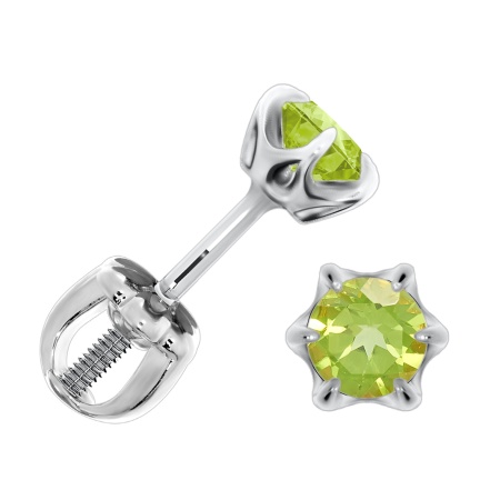 Пусеты из серебра с хризолитами со скидкой