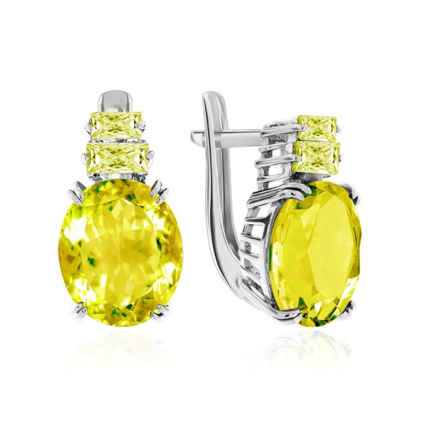 Серьги из серебра с кварцем и фианитами 2340180227-4 от KRASNOE, металл Серебро, вставка Кварц г/т