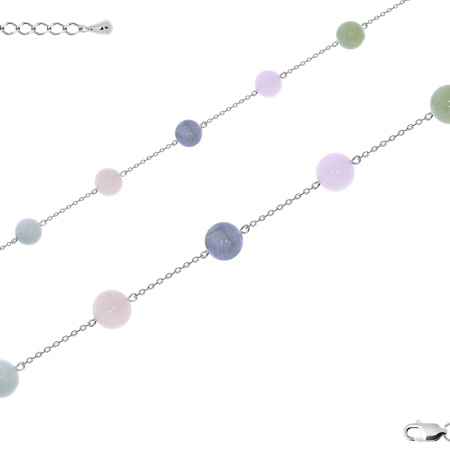 Купить браслет из серебра с бериллами,  морганитами и  аквамаринами