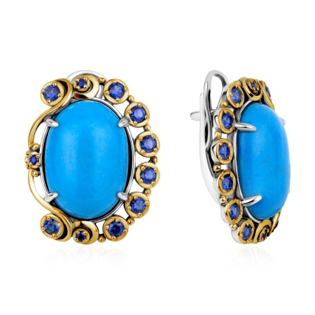 Серьги из серебра с бирюзой и ситаллами 2317Б25324 от KRASNOE, металл Серебро, вставка Бирюза