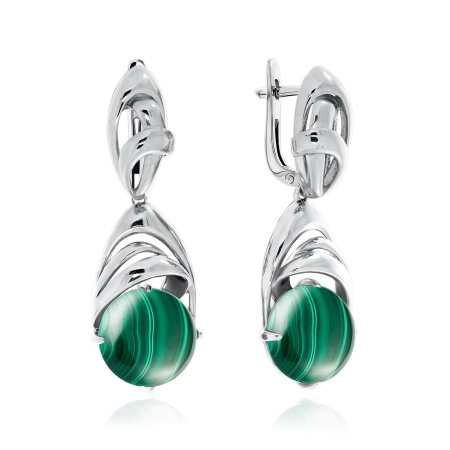 Серьги из серебра с малахитами 2340380953 от KRASNOE, металл Серебро, вставка Малахит