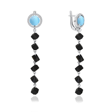 Серьги из серебра с кошачий глазами, агатами и фианитами 2340870677-17 от KRASNOE, металл Серебро, вставка Агат