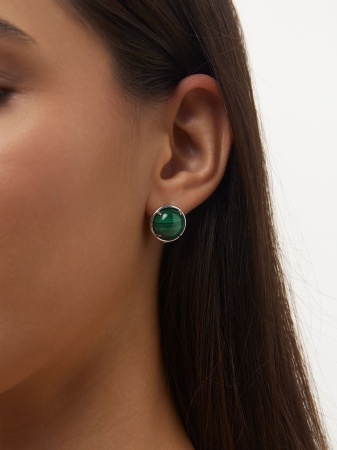Серьги из серебра с малахитами 2340381829 от KRASNOE, металл Серебро, вставка Малахит