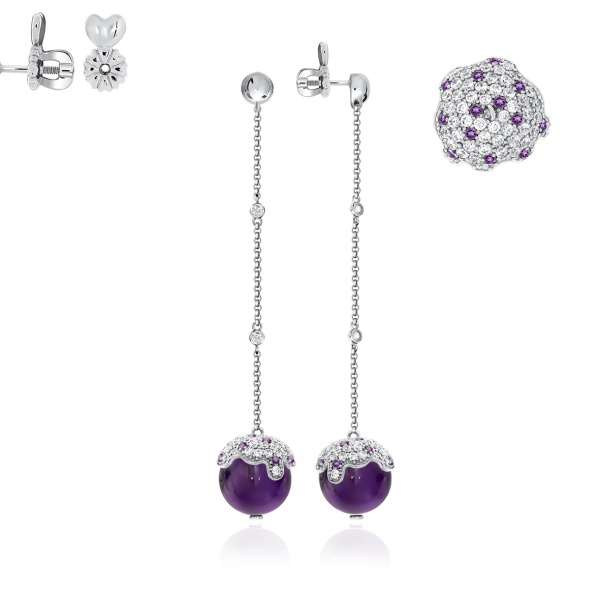 Пусеты из серебра с аметист 2340060855л от KRASNOE, металл Серебро, вставка Аметист