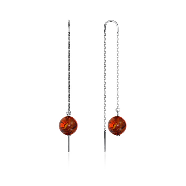 Серьги из серебра с янтарём 2340480711-2 от KRASNOE, металл Серебро, вставка Янтарь
