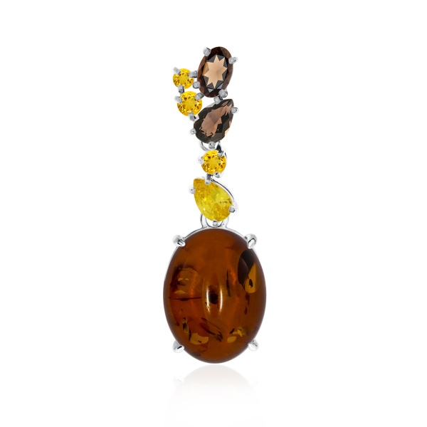 Купить подвеска из серебра с янтарём, топазами и цитринами