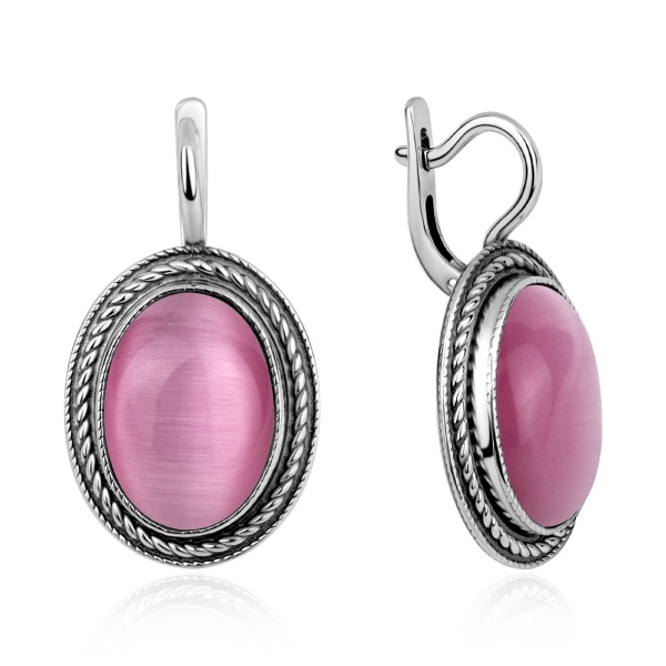 Серьги из серебра с кошачим глазом