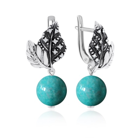 Серьги из серебра с агатами и фианитами 2310652269-77 от KRASNOE, металл Серебро, вставка Жад