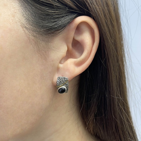 Серьги из серебра с обсидианами 2317321367-20 от KRASNOE, металл Серебро, вставка Обсидиан