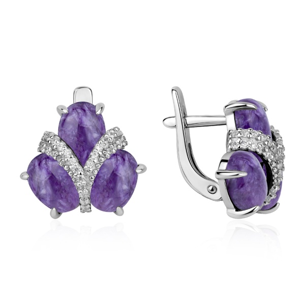 Серьги из серебра с чароитом