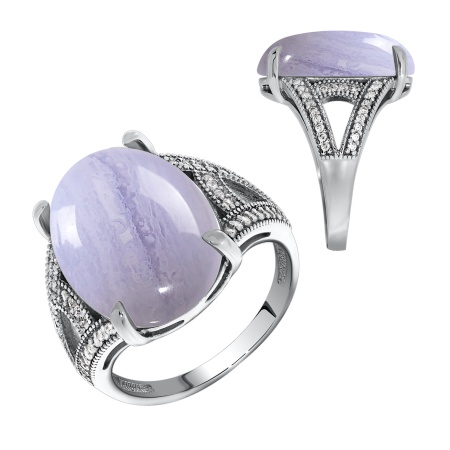 Купить кольцо из серебра с агатом и фианитами в интернет-магазине KRASNOE