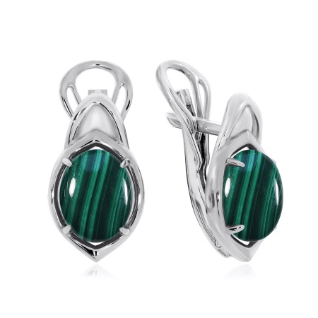 Серьги из серебра с малахитами 2340381180 от KRASNOE, металл Серебро, вставка Малахит