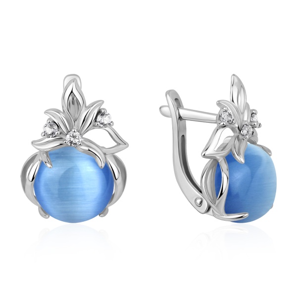 Серьги из серебра с кошачим глазом