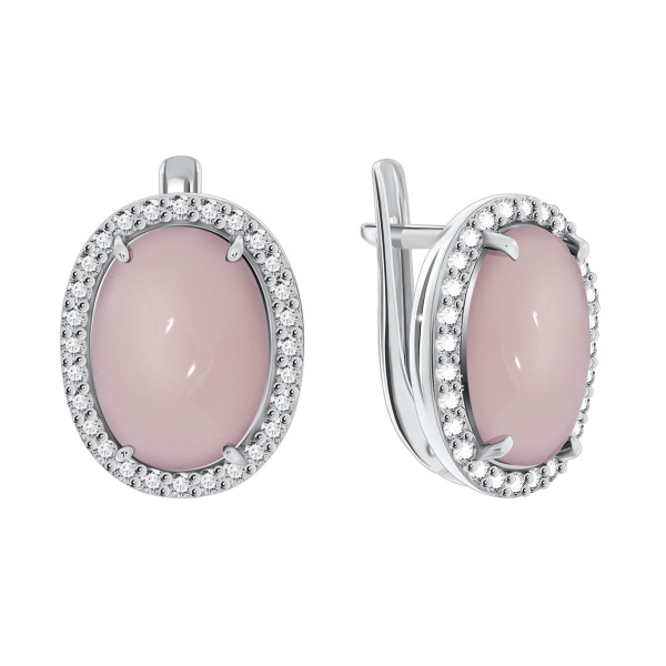 Серьги из серебра с халцедонами и фианитами со скидкой