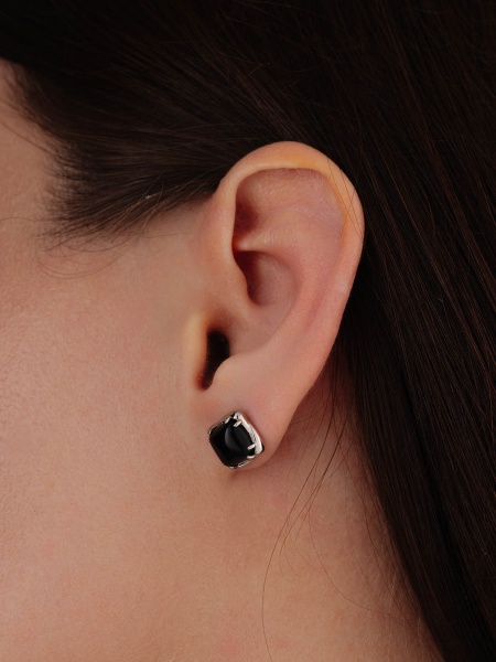 Пусеты из серебра с агатами