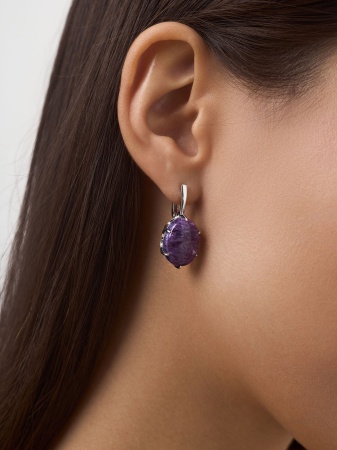 Серьги из серебра с чароитами