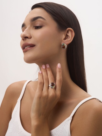 Серьги из серебра с ситаллами, янтарём и фианитами 2340861168-60 от KRASNOE, металл Серебро, вставка Янтарь