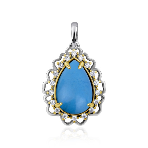 Купить подвеска из серебра с бирюзой и фианитами