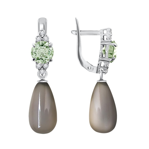 Серьги из серебра с халцедонами и фианитами со скидкой