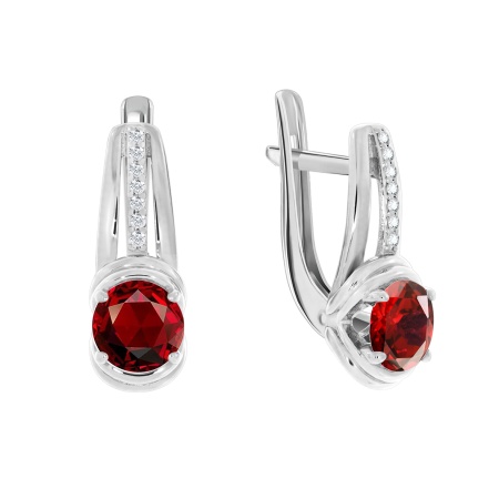 Серьги из серебра с гранатами и фианитами