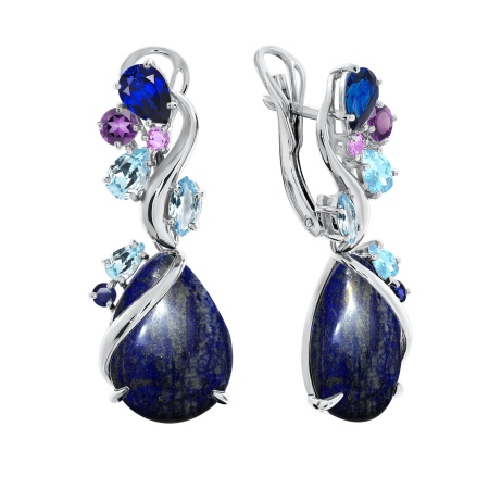 Серьги из серебра с лазуритами, фианитами и ситаллами 2340470876-80 от KRASNOE, металл Серебро, вставка Лазурит