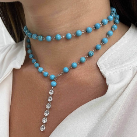 Колье из серебра с фианитами и бирюзой 8340316210-2-75