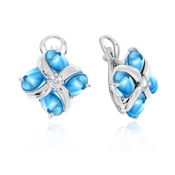 Серьги из серебра с фианитами и топазами со скидкой