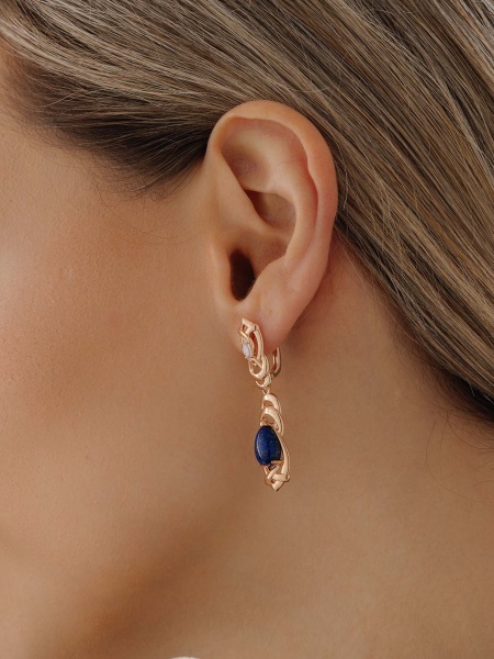 Серьги из серебра с фианитами и лазуритами 2320470944 от KRASNOE, металл Серебро, вставка Лазурит