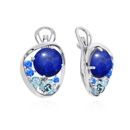Серьги из серебра с лазуритами, ситаллами и фианитами